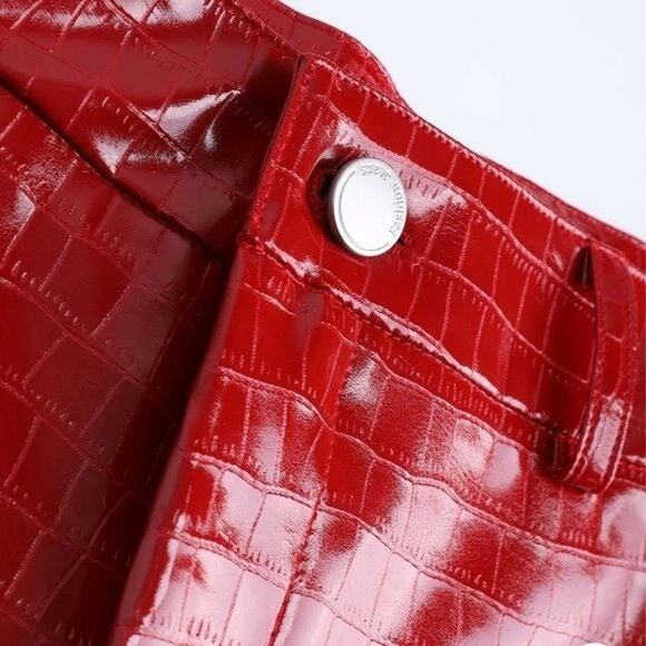 New! Cider Red PU Leather Croc embossed wide leg pants Size large - Picture 3 of 12